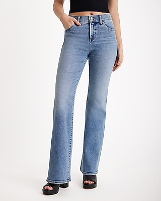 Mid Rise Medium Wash Hyper Sculpt '70S Flare Jeans, Women's Size:2 Long