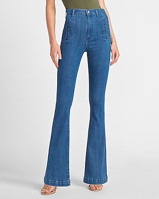 high waisted dark wash flare jeans