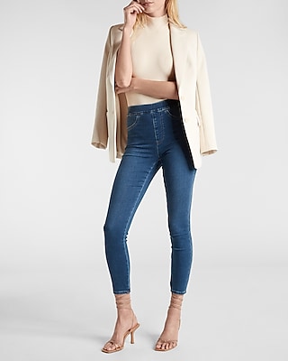 High Waisted Knit Supersoft Medium Wash Pull-On Skinny Jeans