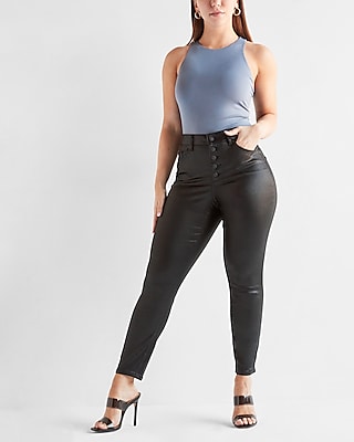 Womens - High Rise Skinny Jeans in Black Coated