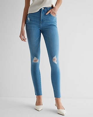 High Waisted Medium Wash Curvy FlexX Ripped Skinny Jeans