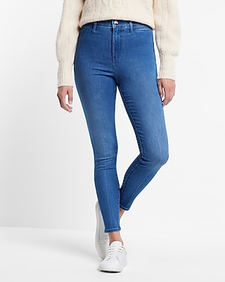 High Waisted Medium Wash Welt Pocket Skinny Jeans