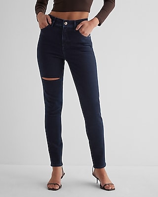 High Waisted Dark Wash Cutout 90S Skinny Jeans