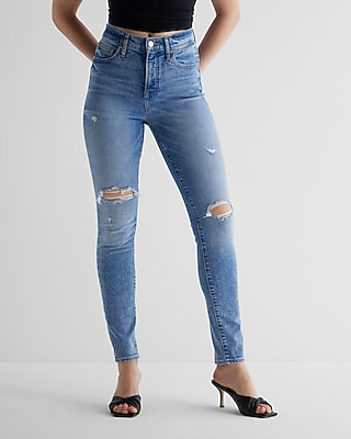 High Waisted Medium Wash Ripped 90S Skinny Jeans