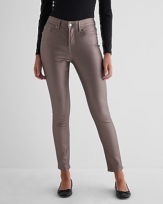 Mid Rise Metallic Coated Skinny Jeans