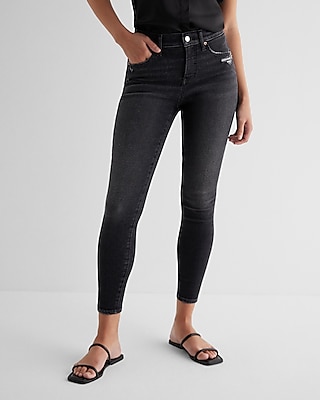 Mid Rise Washed Black Skinny Jeans