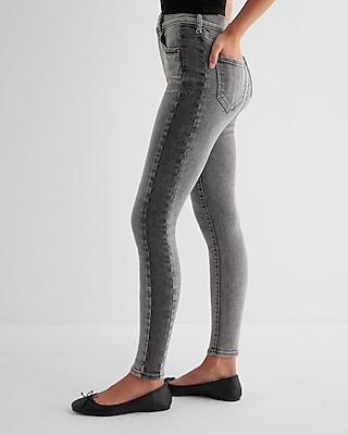 High Waisted Gray Wash Two-Tone Skinny Jeans
