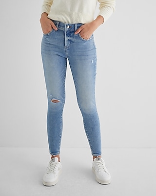 Mid Rise Light Wash Ripped Skinny Jeans