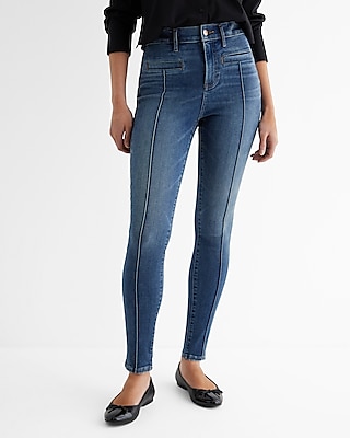 High Waisted Dark Wash Front Seam Skinny Jeans