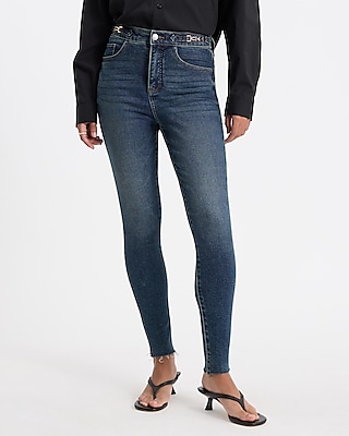 High Waisted Dark Wash Horsebit Hyper Sculpt Skinny Jeans