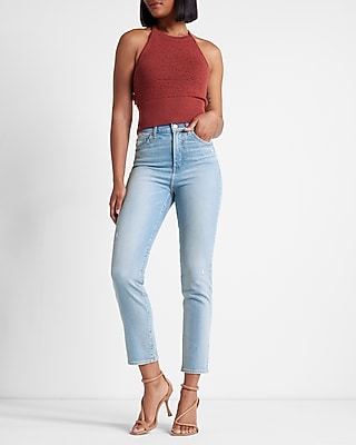 Super High Waisted Light Wash Slim Jeans