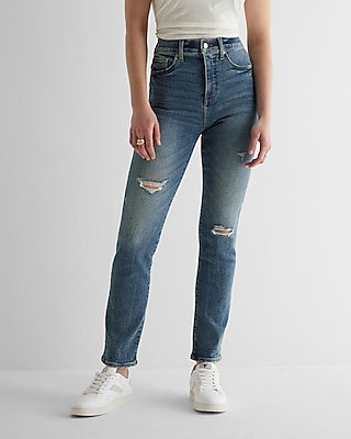 Super High Waisted Medium Wash Ripped '90S Slim Jeans
