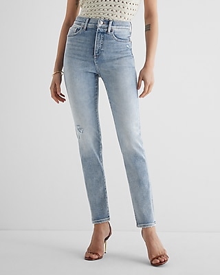 Super High Waisted Light Wash Ripped '90S Slim Jeans