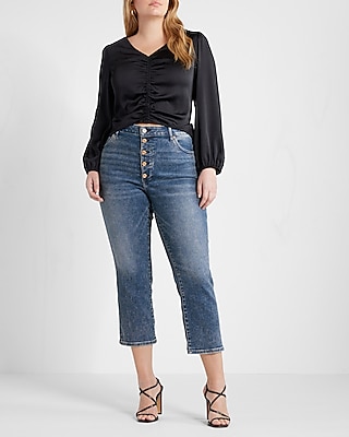 Curvy Super High Waisted Medium Wash Button Fly Mom Jeans