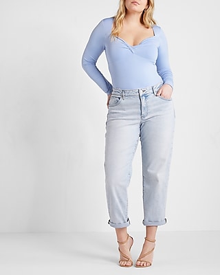 Mid Rise Blue Tinted Boyfriend Jeans, Women's Size:4 Long