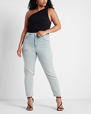 Super High Waisted Light Wash Mom Jeans