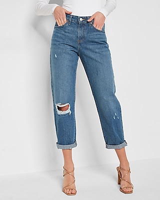 Mid Rise Ripped Boyfriend Jeans