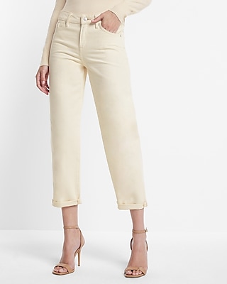 Mid Rise Cream Boyfriend Jeans