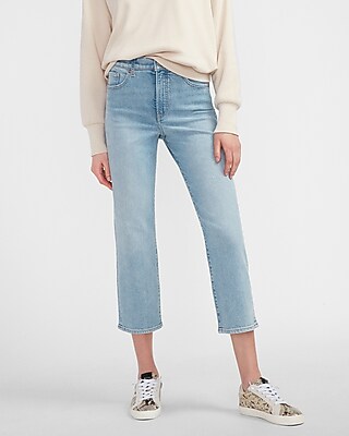 High Waisted Light Wash Straight Jeans