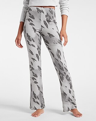 Express Animal Print Super High Waisted Ribbed Soft Knit Flare Pant
