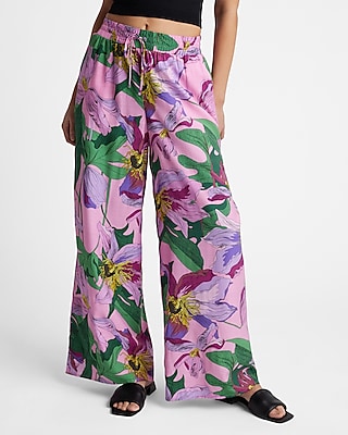 High Waisted Floral Pull On Wide Leg Palazzo Pant Multi-Color Women's S