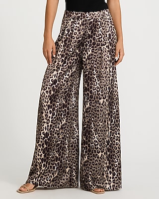 Satin Leopard High Waisted Wide Leg Pant