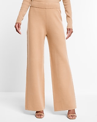 Super High Waisted Supersoft Sweater Wide Leg Palazzo Pant Brown Women's L