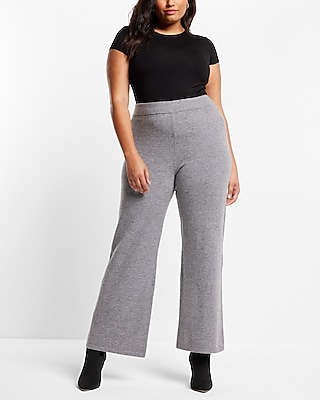 Super High Waisted Supersoft Sweater Wide Leg Palazzo Pant Gray Women's L