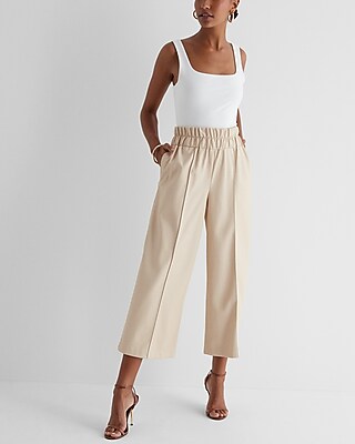 Super High Waisted Faux Leather Cropped Wide Leg Palazzo Pant