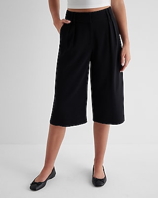 High Waisted Pleated Gaucho Pant Black Women's 10