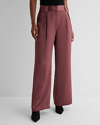 Stylist High Waisted Satin Pleated Wide Leg Palazzo Pant