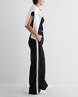 High Waisted Seamed Side Stripe Pull On Wide Leg Palazzo Pant