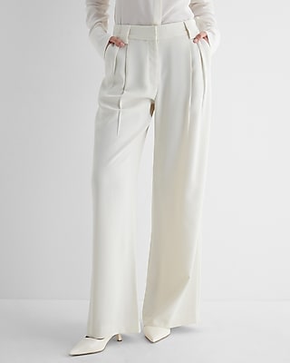 Stylist High Waisted Pleated Wide Leg Palazzo Pant White Women's 10 Long