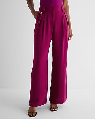 Stylist High Waisted Pleated Wide Leg Palazzo Pant Pink Women's 8 Long