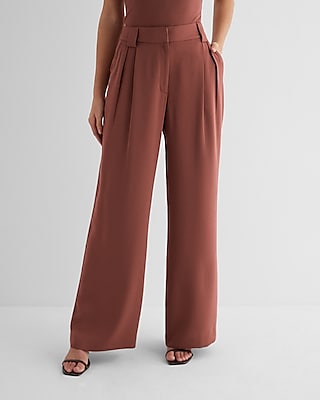 Stylist High Waisted Pleated Wide Leg Palazzo Pant Brown Women's 10