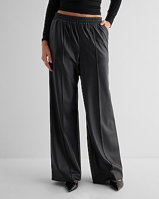 High Waisted Faux Leather Seamed Wide Leg Palazzo Pant