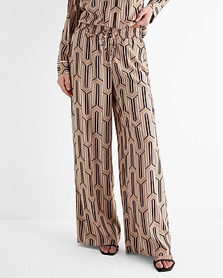 High Waisted Satin Printed Pull On Wide Leg Palazzo Pant