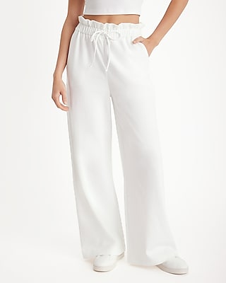 High Waisted Luxe Comfort Drawstring Paperbag Wide Leg Palazzo Pant Women