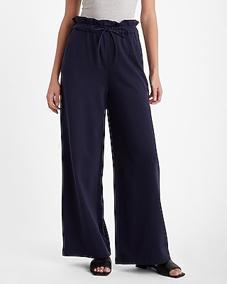 High Waisted Luxe Comfort Drawstring Paperbag Wide Leg Palazzo Pant Women's