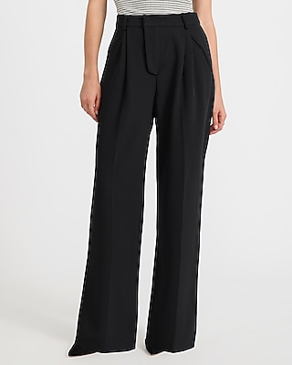 High Waisted Button Front Pleated Straight Pant