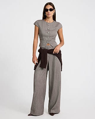 Herringbone High Waisted Relaxed Trouser