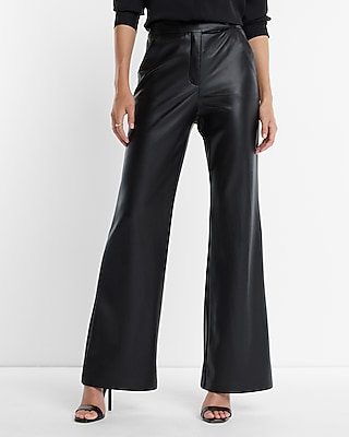 Super High Waisted Faux Leather Flare Trouser Pant