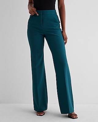 Editor High Waisted Trouser Flare Pant Green Women's 2 Short