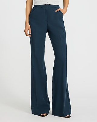 Express Women's Editor High Waisted Flare Trouser In Signature Stretch in Blue 4