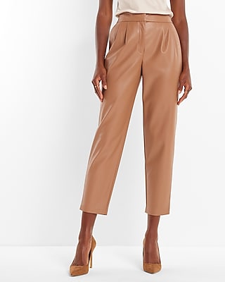 Super High Waisted Faux Leather Pleated Ankle Pant