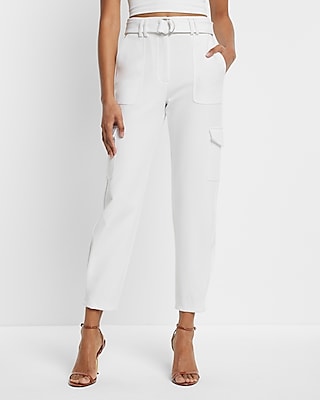 Super High Waisted Belted Cargo Pant White Women's 8 Long