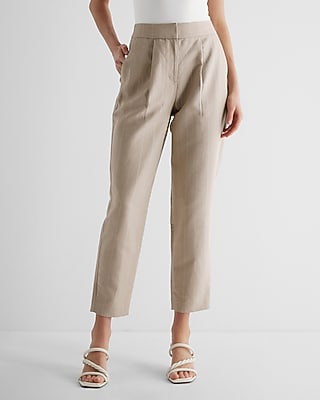 Stylist Super High Waisted Linen-Blend Metallic Stripe Ankle Pant