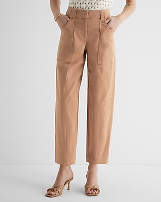 Super High Waisted Cropped Utility Trouser Pant Brown Women's 10 Short