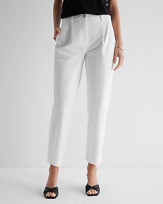 High Waisted Pleated Ankle Chino Pant White Women's 12 Long
