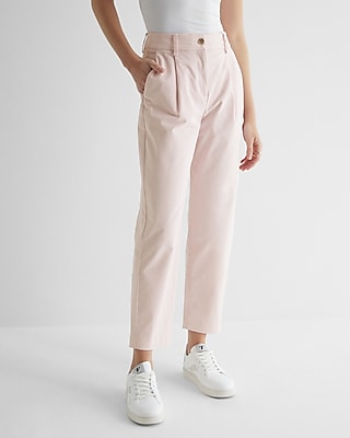 High Waisted Pleated Ankle Chino Pant Pink Women's 0 Long